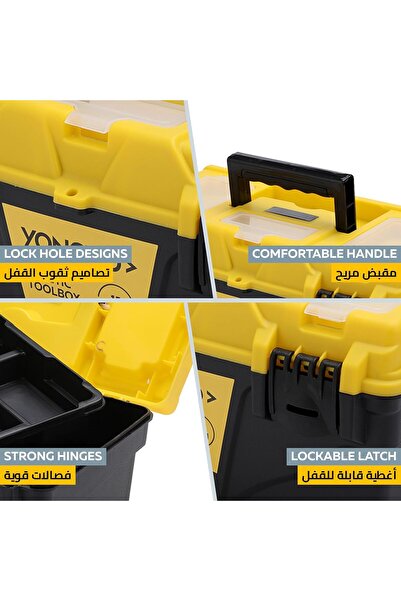 Generic Yunovo 45cm Plastic Toolbox — Removable Tray, Snap Locks, Transparent Top