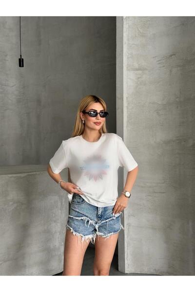 MODA Tom Hil Beyaz Taşlı Crop T-Shirt