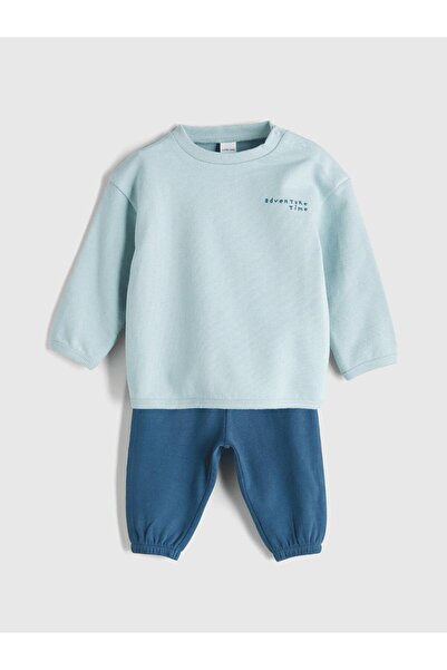 LC Waikiki Green Back Printed Baby Boy Sweatshirt and Sweatpants