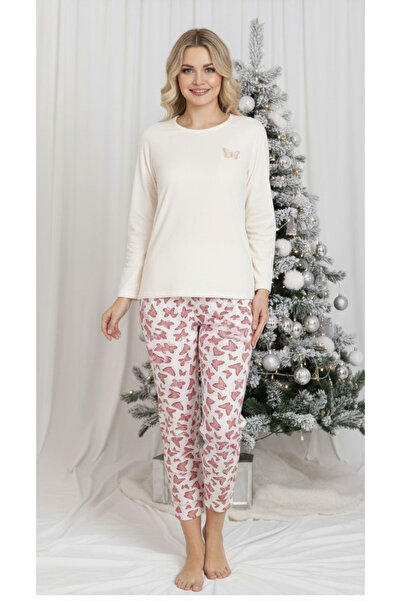 embody Women's cotton wadded cotton pyjamas, blouse and long trousers, white16382 Christmas present