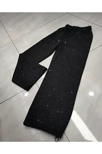 Bİ GİYİM Parıltılı Taş Baskılı Siyah Eşofman