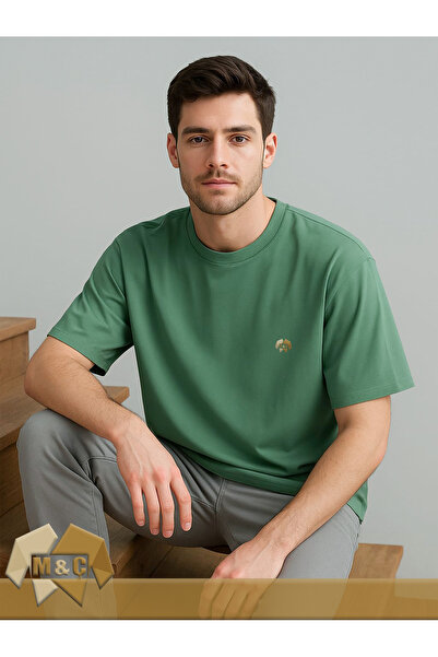 MÇ FAMİLY STORe Erkrk Oversize Special Design Bicycle Collar Cotton Short Sleeve Printed T-Shirt