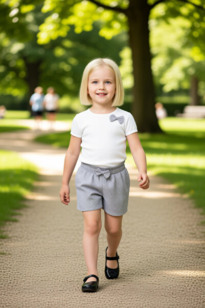 PayBuy Girl's Ribbed T-Shirt and Square Patterned Shorts Set, High Quality, Stylish, Comfortable, Casual