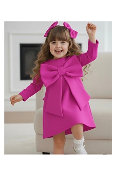 Tinypeople Κοριτσίστικο φόρεμα με φούξια φιόγκο, κομψό φόρεμα γενεθλίων, παιδικό χριστουγεννιάτικο φόρεμα, φόρεμα για πάρτι