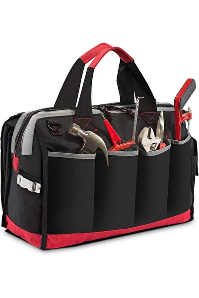 genernic Pnochoo Waterproof Tool Bag, 40.6 cm, Wide-Opening Tote with 25 Pockets, Black/Red