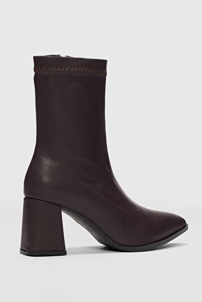 Ventes Kısa Topuklu Sivri Burun Streç Kadın Bot-2041783-z