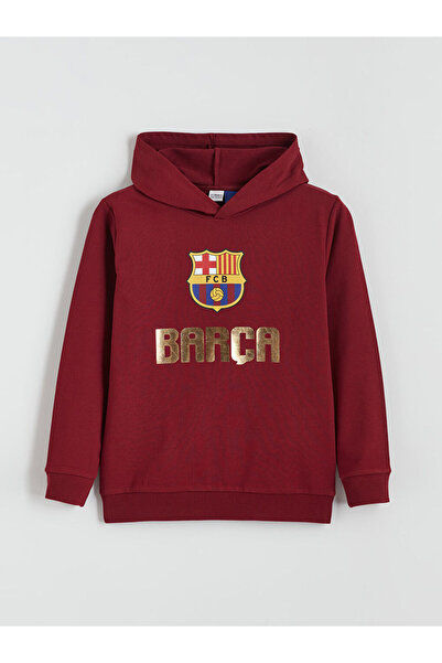 LC Waikiki Lcw Kids Bordo Hooded Barcelona Printed Boy's Tracksuit Set