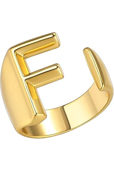 Zaky Adjustable initial letter ring, modern design, 18K gold plated, multicolor, adjustable size