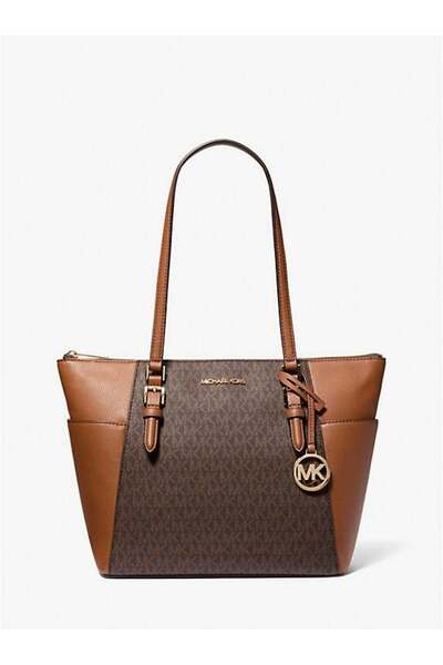 Michael Kors Charlotte Large Logo and Leather Top-Zip Tote Bag