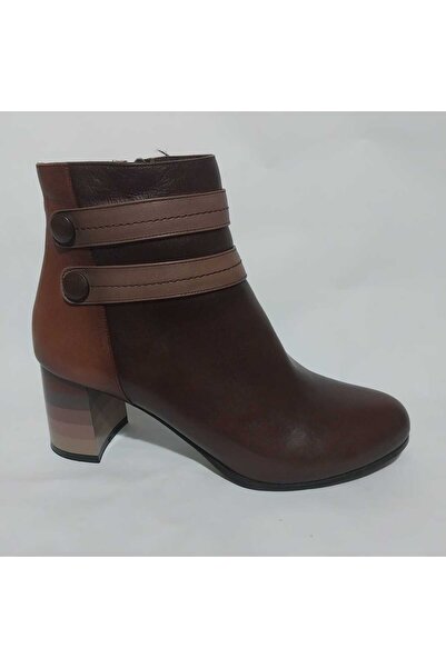 Mira Deri حذاء نسائي كلاسيكي من الجلد الطبيعي بلون بني-أسمر-فراء مع تفاصيل أز...