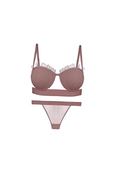 CENSEY Mussel Model Satin Striped Padded Bra Panty Set