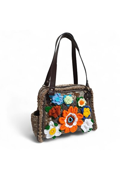 zelart Crochet Knitted Flower Detailed Shoulder Bag, Handmade Custom Design Bag