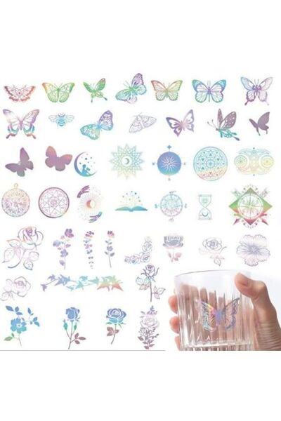 Gloryit Set de autocolante holografice decorative, 135 buc, fluturi curcubeu,...