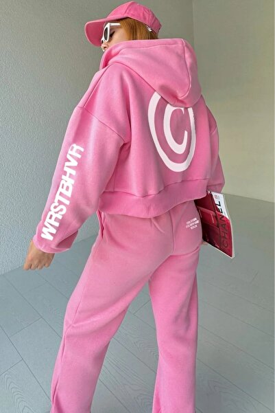 LUSHN Kadın WRSTBHVR Baskılı Oversize 3 İplik Hırka Eşofman Takımı