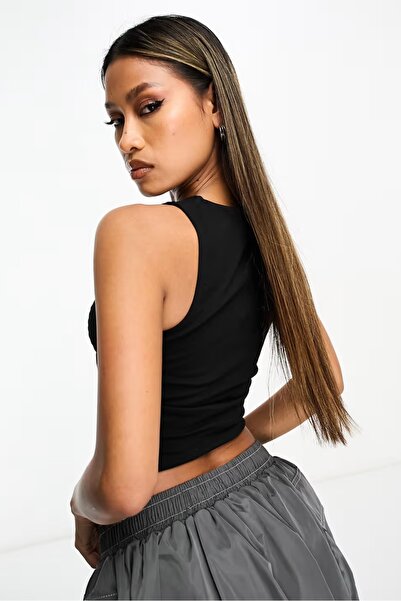 World Fashion Trends 2663 Black Flexible Crop Top Bluse with Mesh Detail Inside