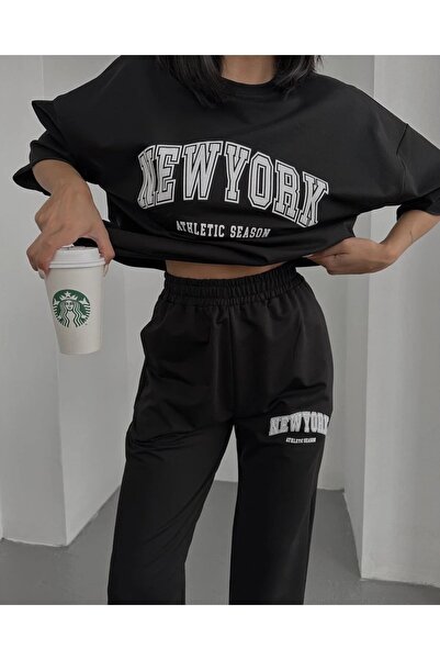 LUSHN Athletic Season New York Printed Oversize Top-bottom T-shirt Tracksuit Set