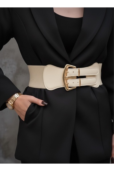 Mynoa Gold Buckle Elastic Women's Belt Coat Belt,