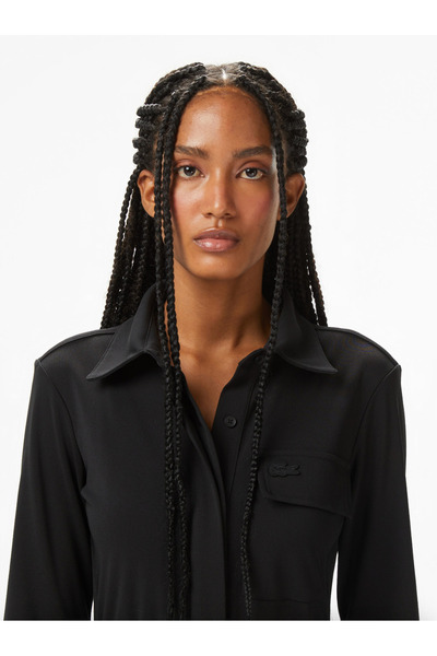 Lacoste Ribbed Knit Polo Collar Dress