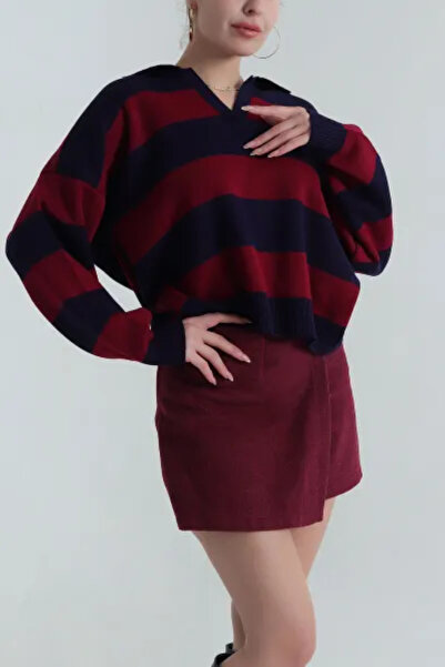 Ugdelia Γυναικείο πλεκτό πουλόβερ με ριγέ λαιμόκοψη