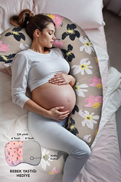 PUFYMAX Hamile yastığı,sarılma yastığı aktivite yastığı pamuk kumaş (Çiçekli)