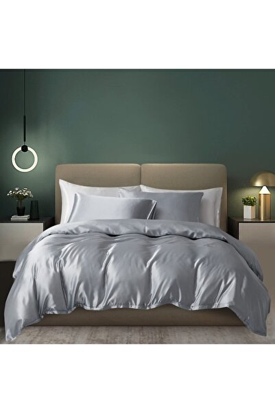 Luofanfei Satin Bed Linen Set, 2 pcs — Duvet 220x240, Pillows 80x80, Polyester, Gray