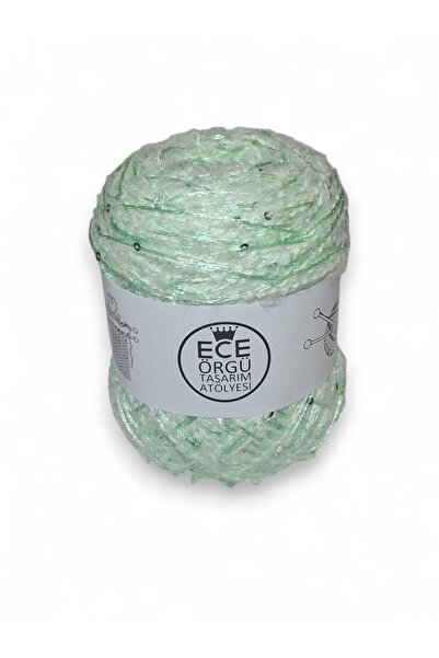 Ece Örgü Tasarım Atölyesi Su yeşili, pullu brummel kışlık örgü ipi (200 gr.)