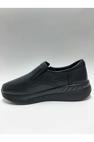 FOREX Genuine Leather Laceless Orthopedic Anatomical Diabetic Black Lightweight Walking Sole Men's Shoes