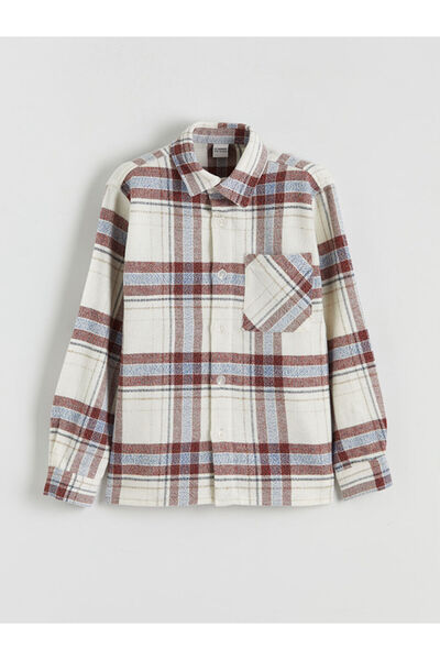 LC Waikiki Cămașă pentru băieți în carouri cu mâneci lungi albastre LCW Kids