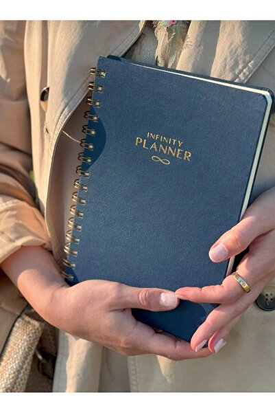 Copyder A5 Spiral Linen Undated Planner Agenda Navy Blue Color Infinity Planner Fountain Pen Compatible