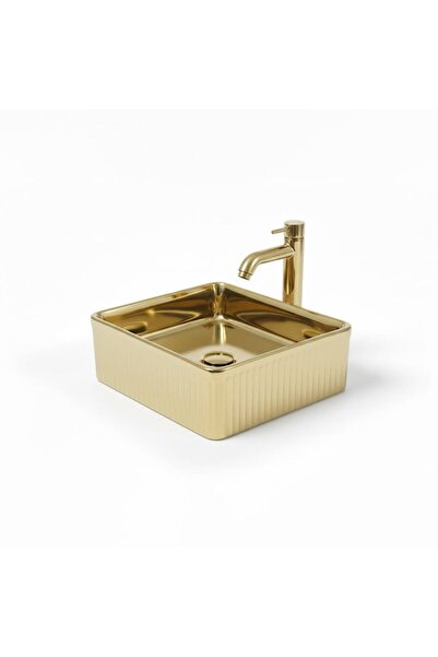 NEXTLY Ceramic washbasin with countertop installation NEXTLY, 37x37x15cm, glossy design, sanitary ware, gold