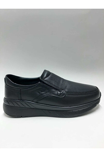 FOREX Genuine Leather Laceless Orthopedic Anatomical Diabetic Black Lightweight Walking Sole Men's Shoes