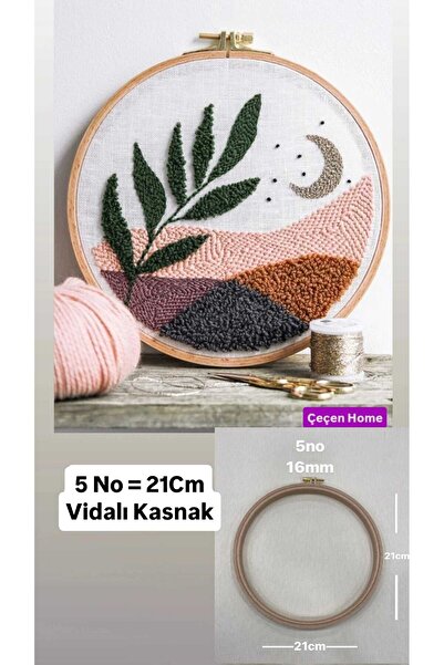 ÇEÇEN HOME 5 No 21 CM Vidalı Ahşap Kasnak Yuvarlak Nakış Kasnağı Punch Kasnağ...