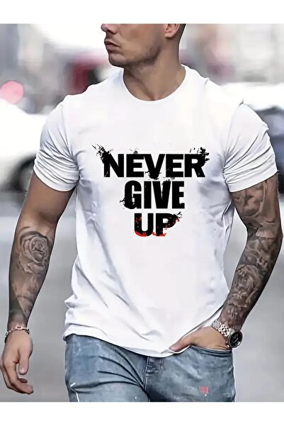 4desire.ro Men's T-shirt NEVER GIVE UP Ink, Classic Regular Fit, 100% Cotton, Vegan Approved