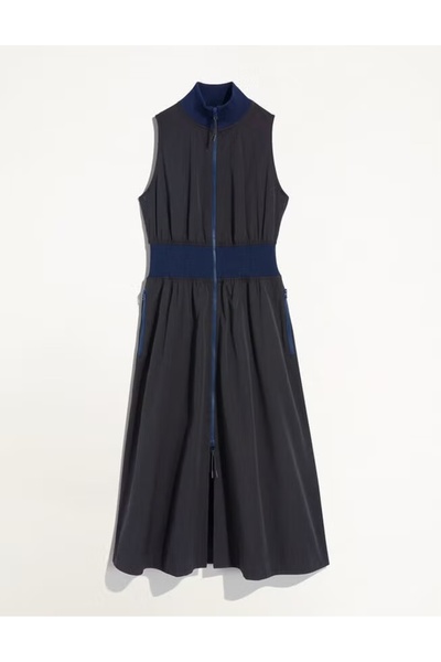 MAMAYAGA Women's Mock Neck Front Zipper Slit Spring Summer Elastic Waist Stylish Jacket Dress