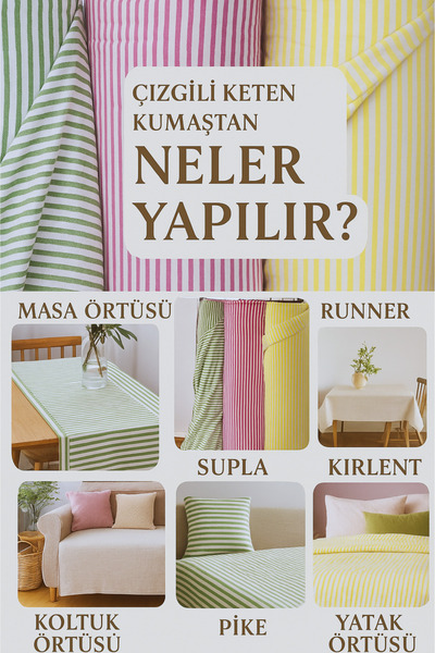 Morlay Βαμβακερό ριγέ λινό - Πλάτος: 290 εκ. - Κουρτίνα Τραπεζομάντιλο Κάλυμμα κρεβατιού Πανί Πικέ