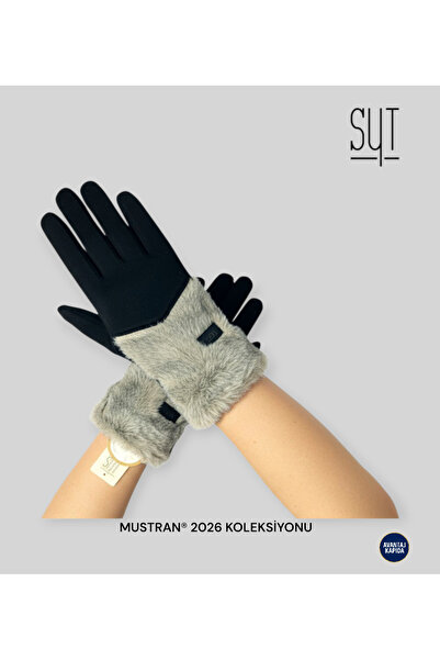 Mustran Syt Kadın Kürklü Kadife Dokulu Kışlık Eldiven | Sıcak Tutucu Dokunmatik Premium Soft Model