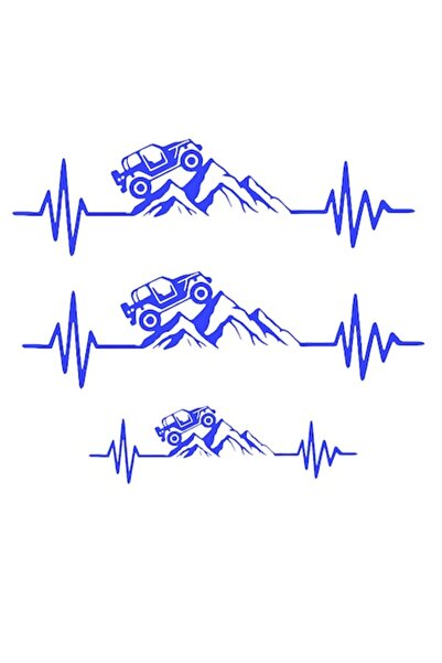 Oracal Set of 3 Jeep 4x4 off road stickers on mountain with heartbeat, blue