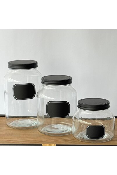 Living برطمانات زجاجية بأغطية سوداء محكمة الإغلاق وملصقات، 3 قطع