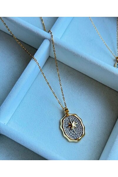 GÜLNAR BİJUTERİ قلادة نجمة القطب مطلية بالذهب من الفولاذ غير قابلة للصدأ