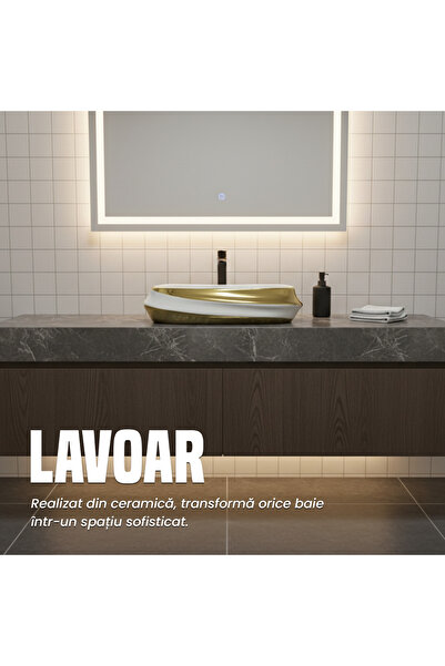 NEXTLY NEXTLY countertop ceramic washbasin, sanitary ware, 60x43x13.5cm, gold-white