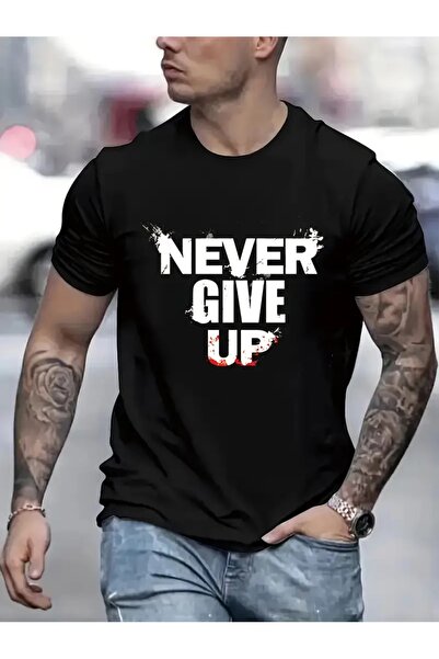 4desire.ro Tricou barbati NEVER GIVE UP Ink, Classic Regular Fit, Bumbac 100%, Vegan Approved
