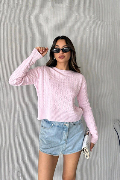 oshebu Γυναικείο πλεκτό πουλόβερ με λεπτομέρεια πλεκτού με λαιμόκοψη