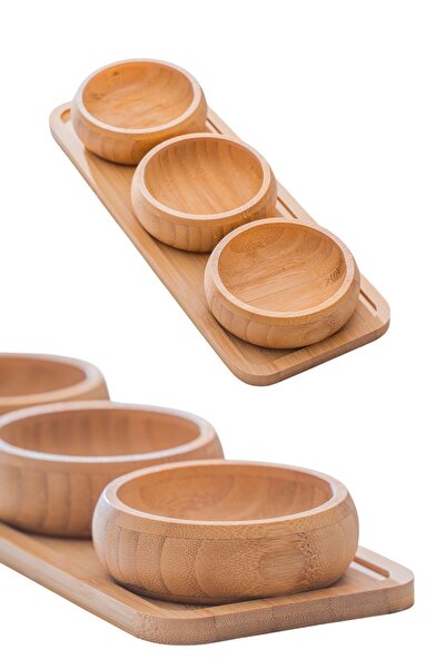 EZMK EV GEREÇLERİ Bamboo Snack Bowl with Stand, Set of 3 Snack Bowls, Treat and Presentation Bowl Set, 9 cm Diameter, 1 Set
