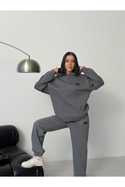 moda paketi Oversize Embroidery Detailled 3-Thread Shar Fleece-Lined Ofman Set