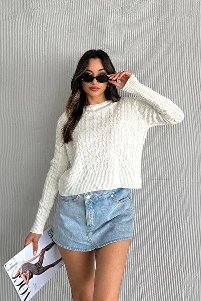 oshebu Women's Crew Neck Knit Detailed Sweater Sweater