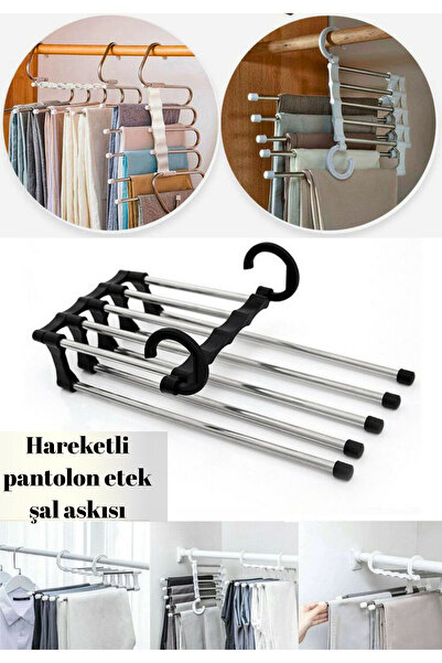 BRE HOME Katlanabilir 5’li Pantolon Askısı Çelik Çok Amaçlı Dolap Düzenleyici – Şal Etek Kravat Askısı