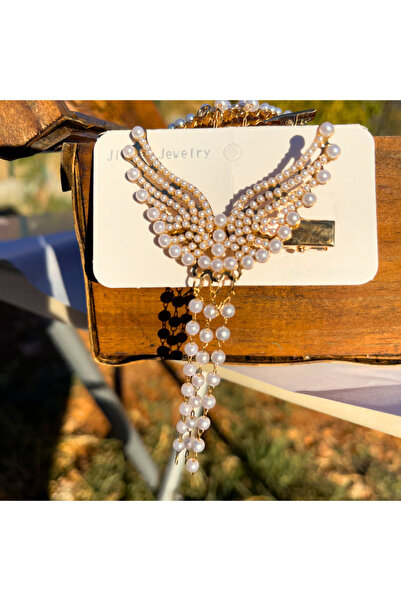 Nsk Textile Boutique Pearl Stone Wing Design Women's Hair Clip – Gold Elegant...