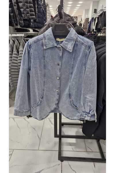 Ginger MODAM LUXURY | Love Mavi Renk Balon Kollu Düğmeli Kot Kadın Ceket