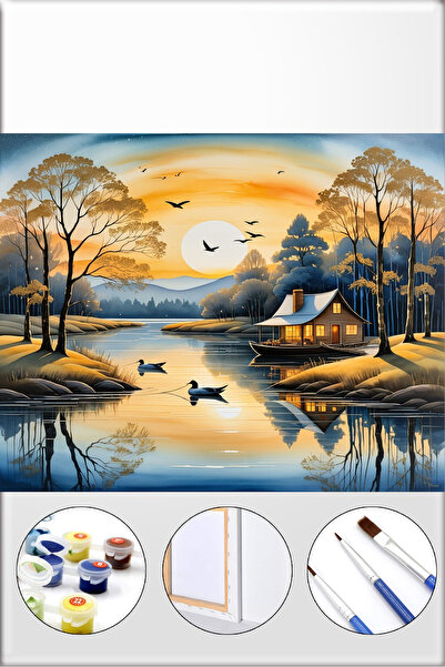 İZSA HOBİ Sayılarla Boyama Hobi Seti 40x50 Çerçeveli Numaralı Tuval Fırça Boy...