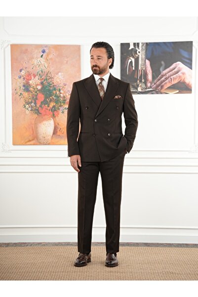 PAREZ Erkek Slim Fit İtalyan Stil Kruvaze Takım Elbise Ceket Pantolon XPRZCOM8378